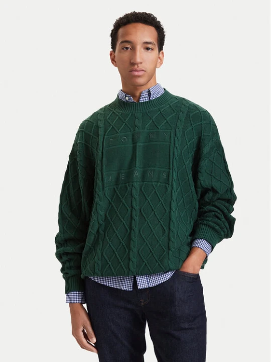 Zdjęcie produktu Tommy Jeans Sweter Flag DM0DM23614 Zielony ciemny Relaxed Fit