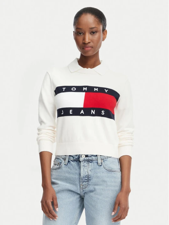 Zdjęcie produktu Tommy Jeans Sweter Flag DW0DW22930 Biały Regular Fit