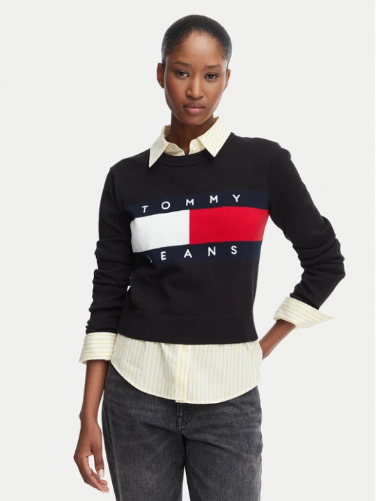 Zdjęcie produktu Tommy Jeans Sweter Flag DW0DW22930 Czarny Regular Fit