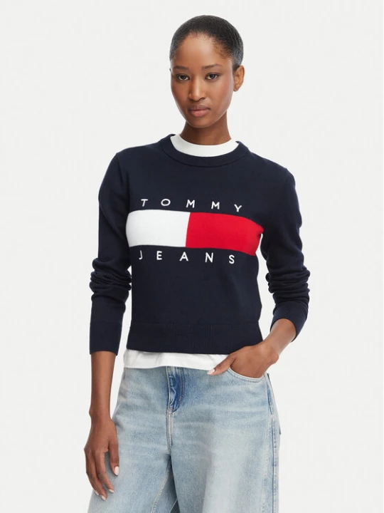 Zdjęcie produktu Tommy Jeans Sweter Flag DW0DW22930 Granatowy Regular Fit