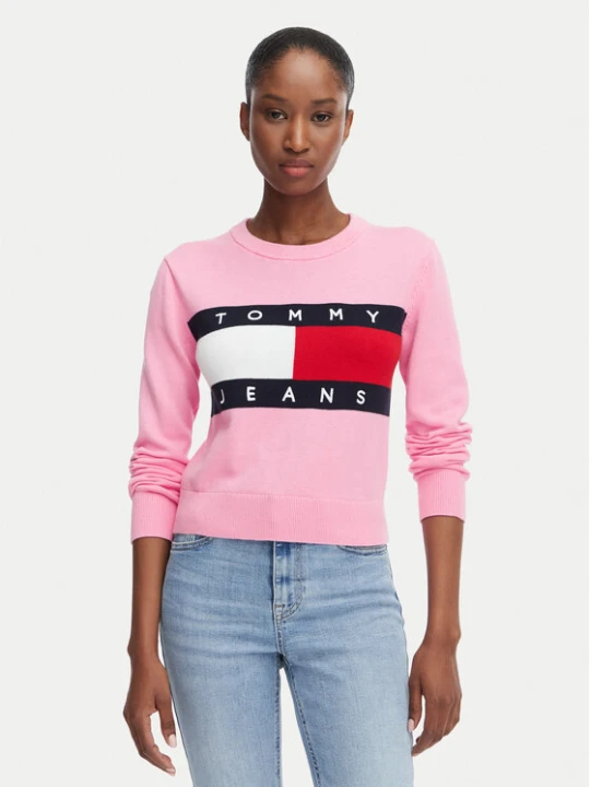 Zdjęcie produktu Tommy Jeans Sweter Flag DW0DW22930 Różowy jasny Regular Fit