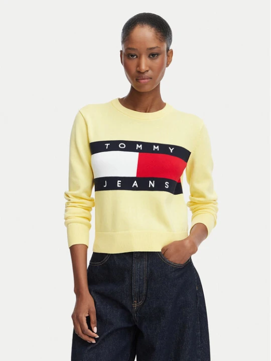 Zdjęcie produktu Tommy Jeans Sweter Flag DW0DW22930 Żółty jasny Regular Fit