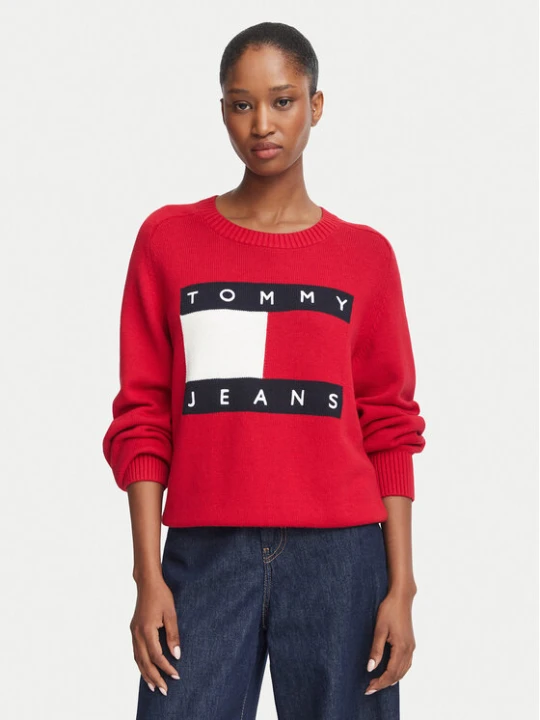 Zdjęcie produktu Tommy Jeans Sweter Flag DW0DW23450 Czerwony Regular Fit