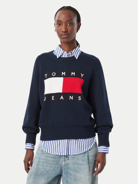 Zdjęcie produktu Tommy Jeans Sweter Flag DW0DW23450 Granatowy Regular Fit