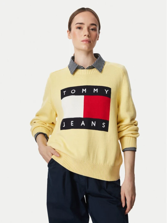 Zdjęcie produktu Tommy Jeans Sweter Flag DW0DW23450 Żółty jasny Regular Fit