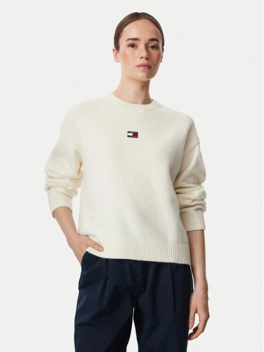 Zdjęcie produktu Tommy Jeans Sweter Fluffy Badge DW0DW23831 Biały Regular Fit