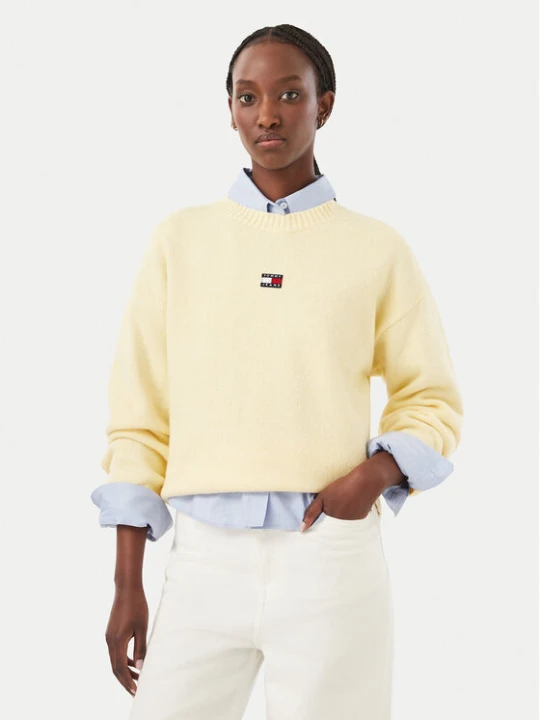 Zdjęcie produktu Tommy Jeans Sweter Fluffy Badge DW0DW23831 Żółty jasny Regular Fit