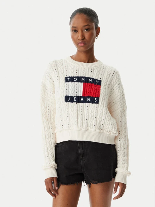 Zdjęcie produktu Tommy Jeans Sweter Intarsia Flag Badge DW0DW22317 Kremowy Regular Fit