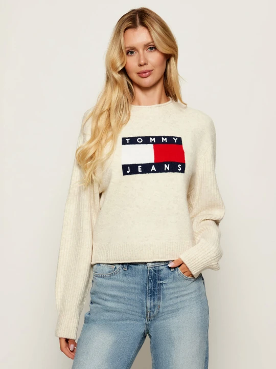 Zdjęcie produktu Tommy Jeans Sweter | Loose fit | z dodatkiem wełny ecru
