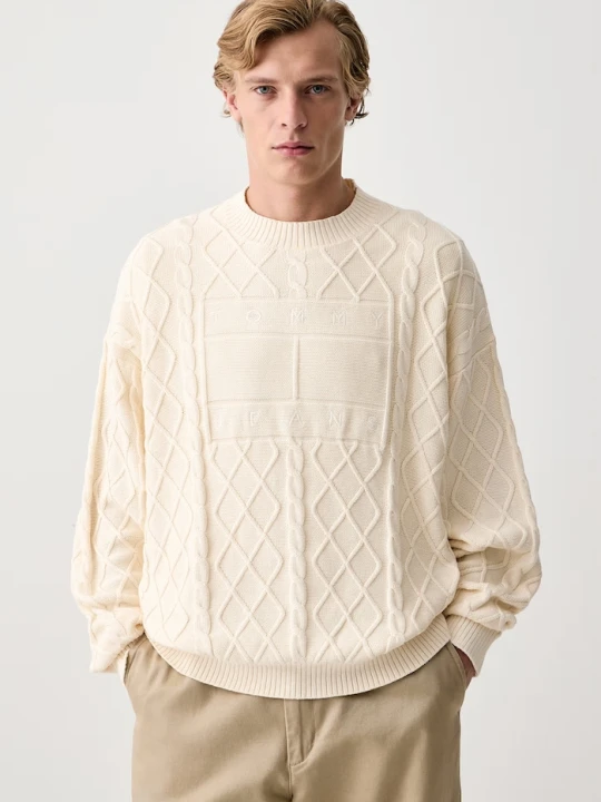 Zdjęcie produktu Tommy Jeans sweter męski bawełniany beżowy