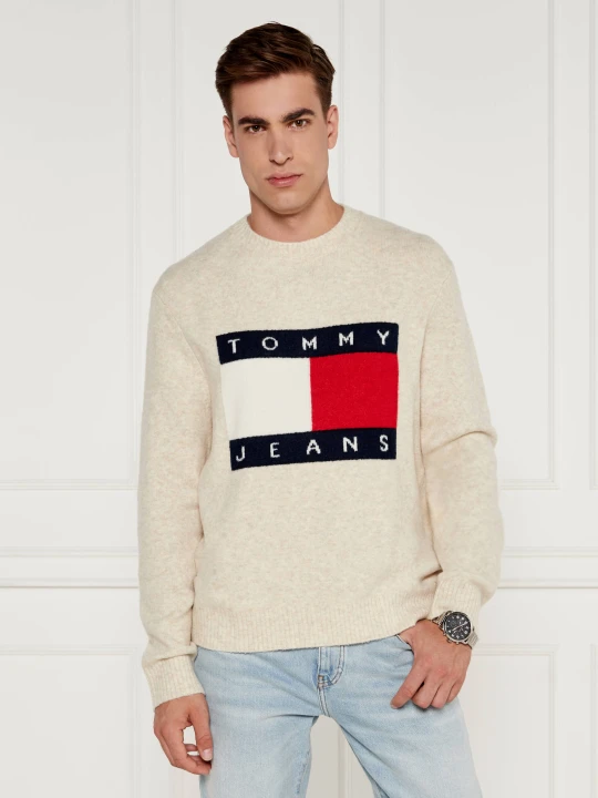 Zdjęcie produktu Tommy Jeans Sweter | Regular Fit | z dodatkiem wełny beżowy