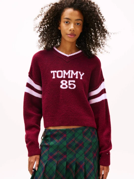 Zdjęcie produktu Tommy Jeans Sweter TOMMY 85 | Relaxed fit | z dodatkiem wełny bordowy