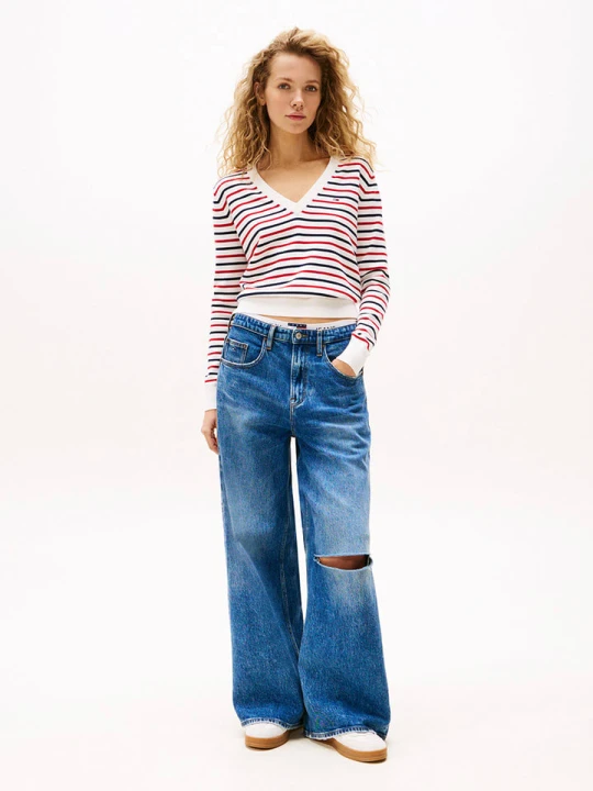 Zdjęcie produktu TOMMY JEANS Sweter w kolorze czerwono-biało-granatowym rozmiar: XS