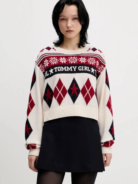 Zdjęcie produktu Tommy Jeans sweter wełniany beżowy