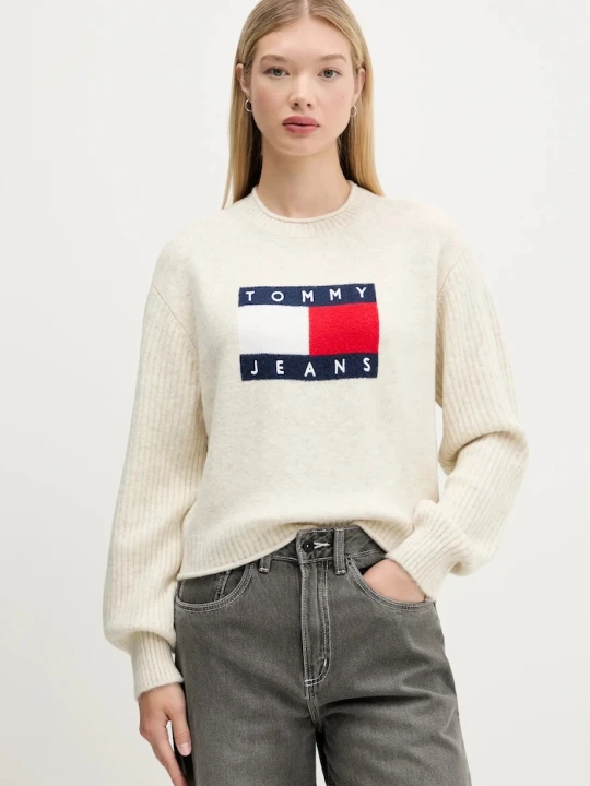 Zdjęcie produktu Tommy Jeans sweter z dodatkiem wełny beżowy