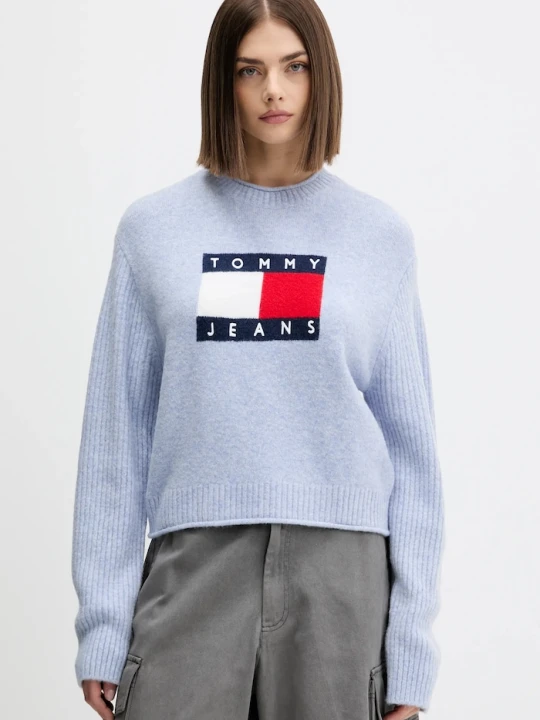 Zdjęcie produktu Tommy Jeans sweter z dodatkiem wełny niebieski