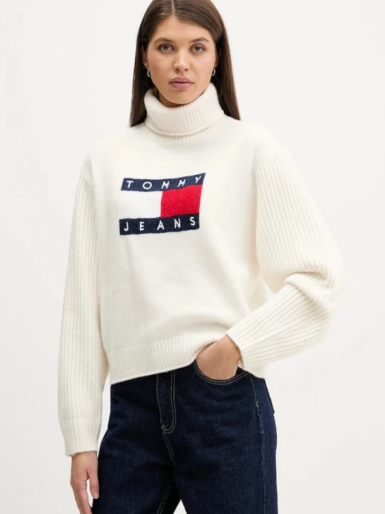 Zdjęcie produktu Tommy Jeans sweter z domieszką wełny beżowy