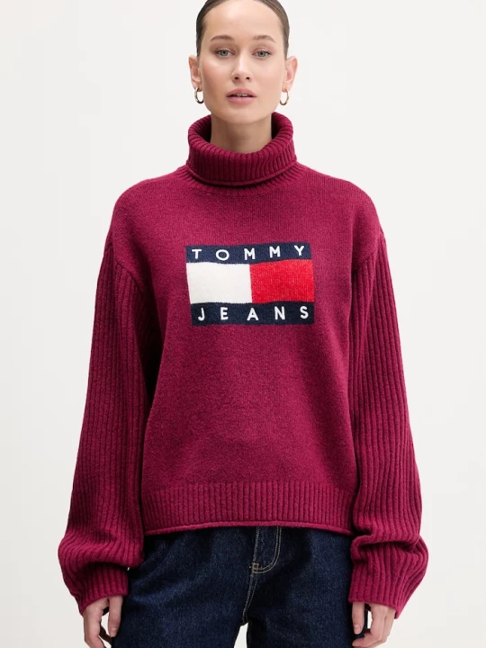 Zdjęcie produktu Tommy Jeans sweter z domieszką wełny bordowy