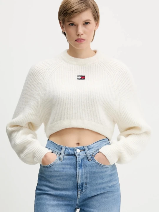 Zdjęcie produktu Tommy Jeans sweter z domieszką wełny beżowy
