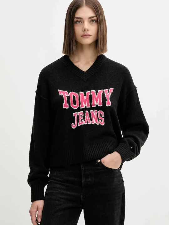 Zdjęcie produktu Tommy Jeans sweter z domieszką wełny czarny