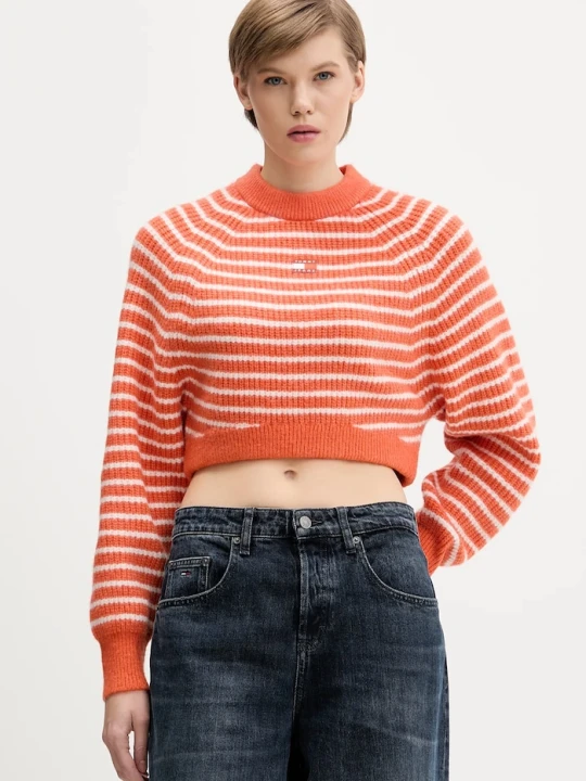 Zdjęcie produktu Tommy Jeans sweter z domieszką wełny pomarańczowy