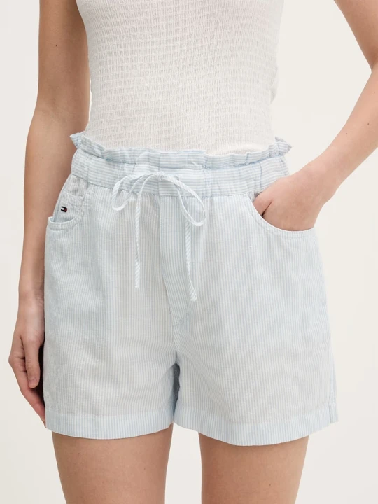 Zdjęcie produktu Tommy Jeans szorty damskie z lnem niebieski