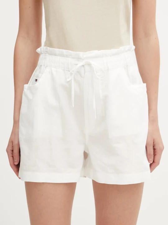Zdjęcie produktu Tommy Jeans szorty damskie z lnem biały
