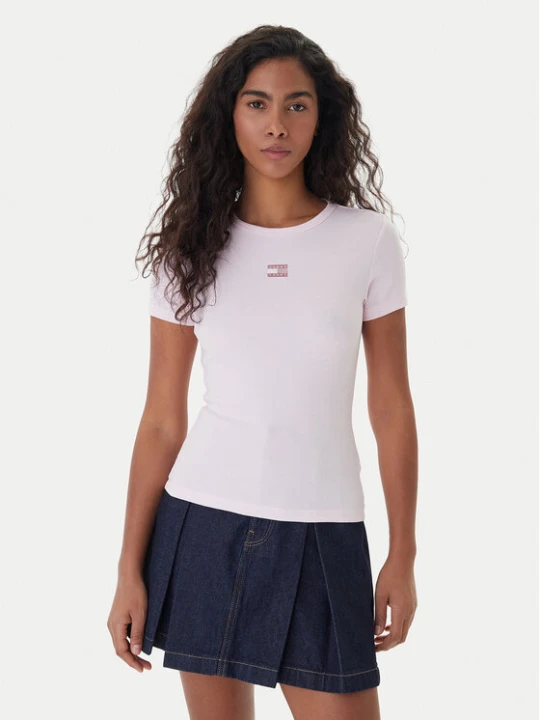 Zdjęcie produktu Tommy Jeans T-Shirt Badge DW0DW17881 Różowy Slim Fit