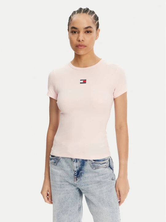 Zdjęcie produktu Tommy Jeans T-Shirt Badge DW0DW17881 Różowy Slim Fit