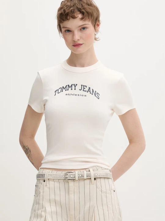 Zdjęcie produktu Tommy Jeans t-shirt basic damski bawełniany beżowy