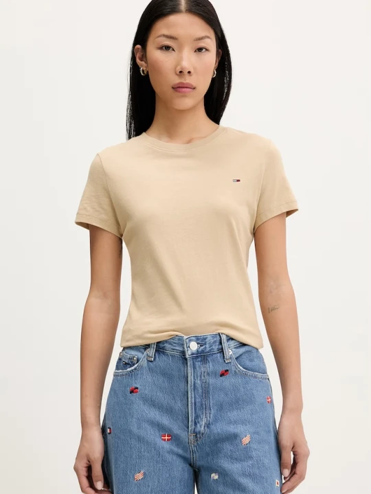 Zdjęcie produktu Tommy Jeans T-shirt basic damski bawełniany beżowy