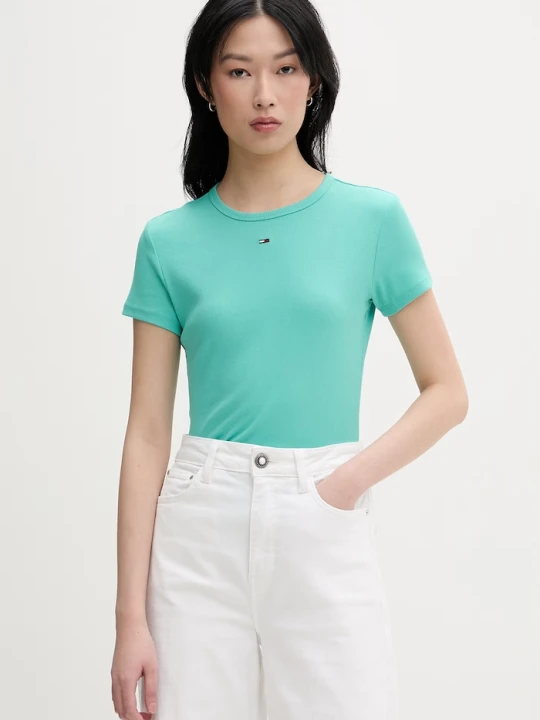Zdjęcie produktu Tommy Jeans t-shirt basic damski bawełniany z elastanem turkusowy