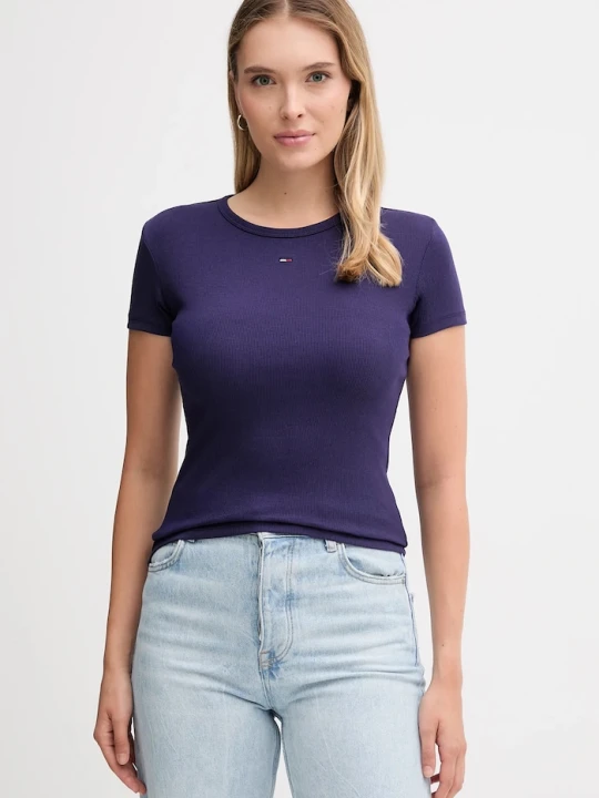 Zdjęcie produktu Tommy Jeans t-shirt basic damski bawełniany z elastanem fioletowy
