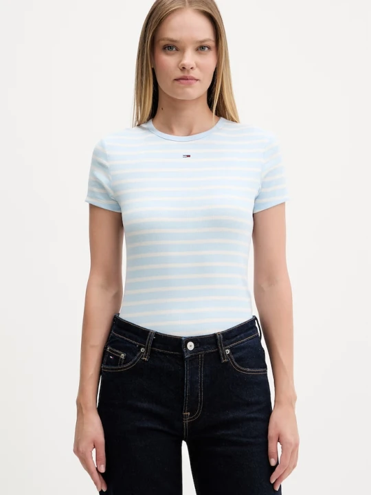 Zdjęcie produktu Tommy Jeans T-shirt basic damski bawełniany z elastanem niebieski