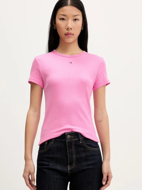 Zdjęcie produktu Tommy Jeans T-shirt basic damski bawełniany z elastanem różowy