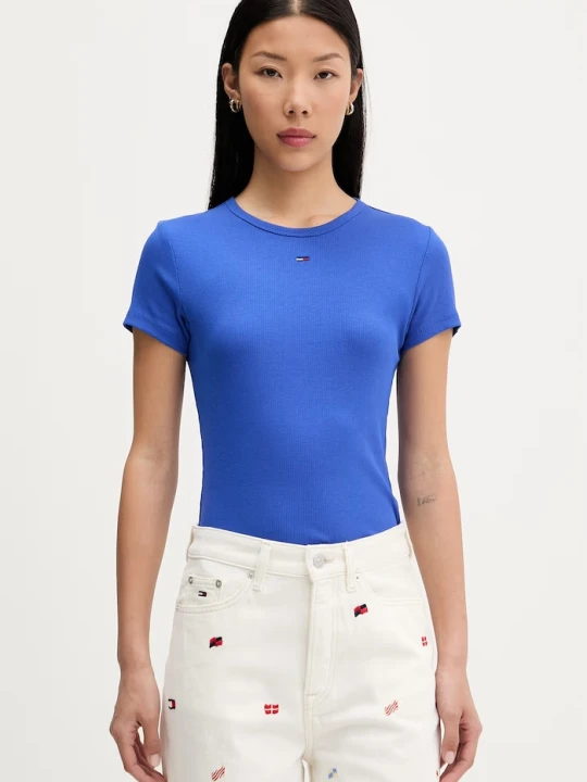 Zdjęcie produktu Tommy Jeans T-shirt basic damski bawełniany z elastanem niebieski