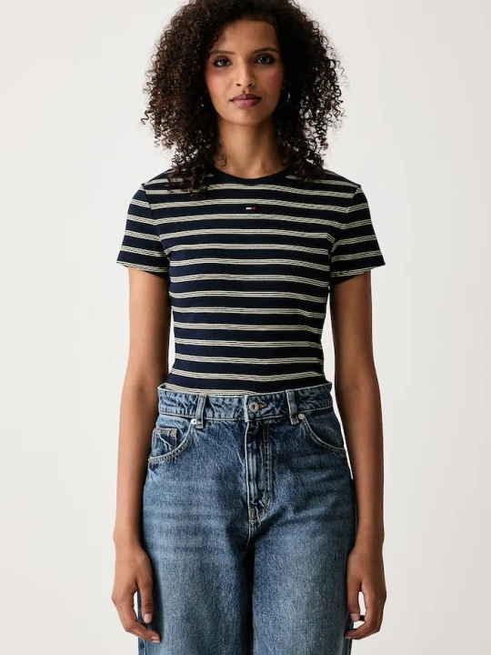 Zdjęcie produktu Tommy Jeans T-shirt basic damski bawełniany z elastanem granatowy