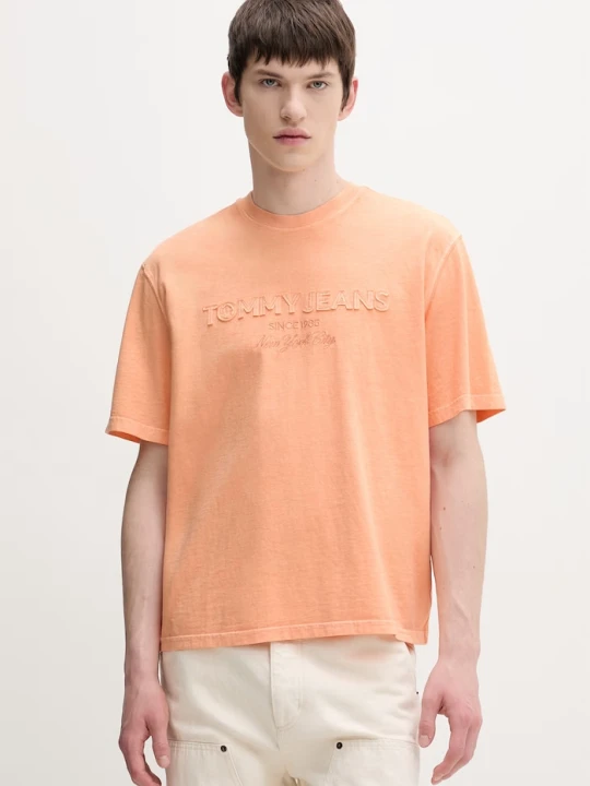 Zdjęcie produktu Tommy Jeans t-shirt basic męski bawełniany pomarańczowy