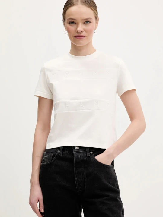 Zdjęcie produktu Tommy Jeans t-shirt bawełniany beżowy