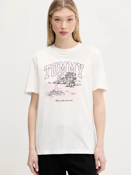Zdjęcie produktu Tommy Jeans t-shirt bawełniany beżowy