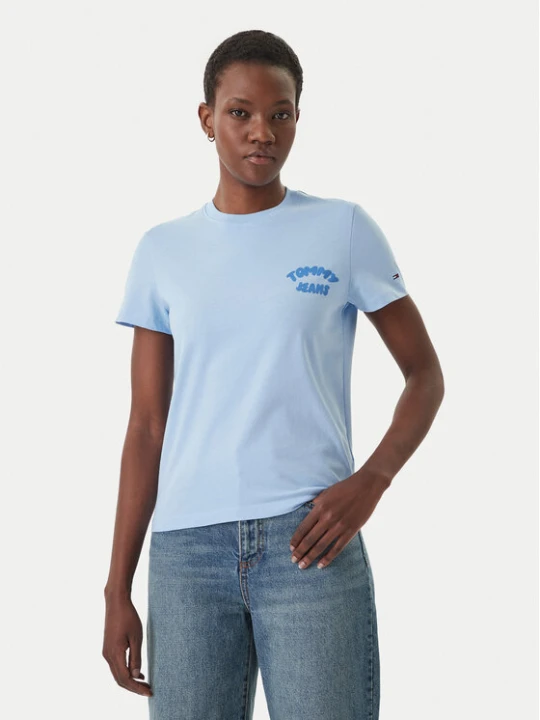 Zdjęcie produktu Tommy Jeans T-Shirt Bubble Logo DW0DW22310 Błękitny Regular Fit Niebieski jasny
