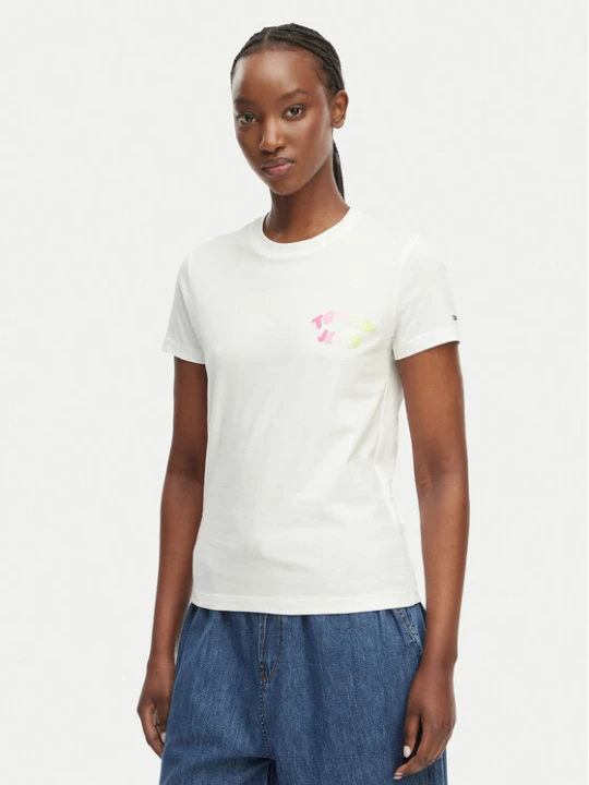 Zdjęcie produktu Tommy Jeans T-Shirt Bubble Logo DW0DW22310 Kremowy Regular Fit