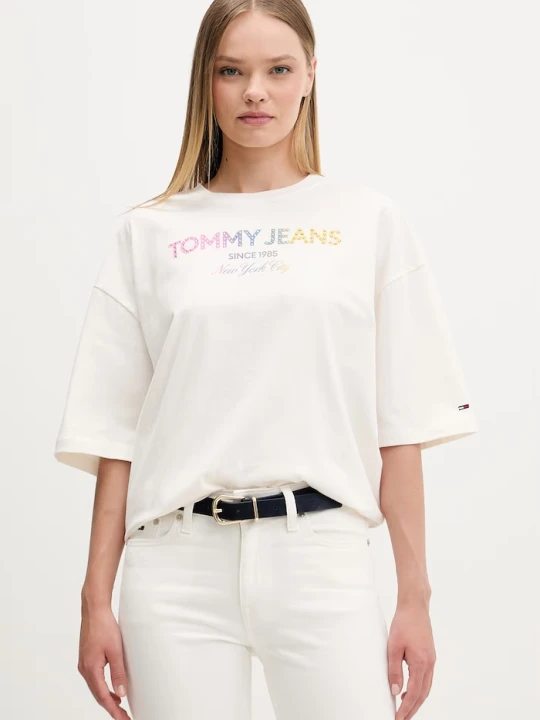 Zdjęcie produktu Tommy Jeans T-shirt damski bawełniany beżowy
