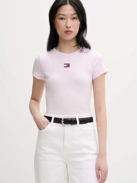 Zdjęcie produktu Tommy Jeans T-shirt damski bawełniany z elastanem różowy