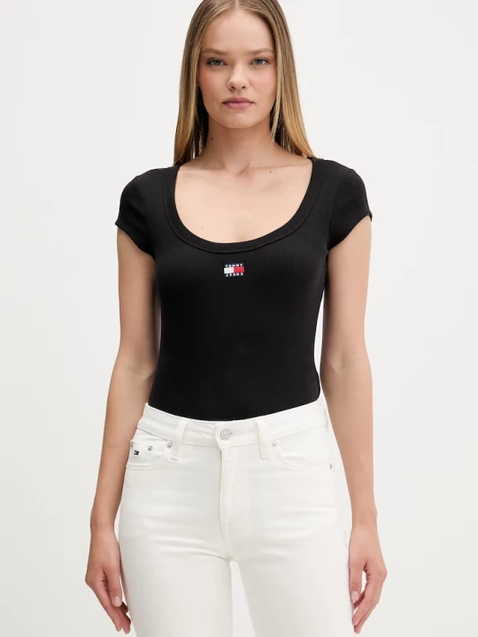 Zdjęcie produktu Tommy Jeans T-shirt damski bawełniany z elastanem czarny