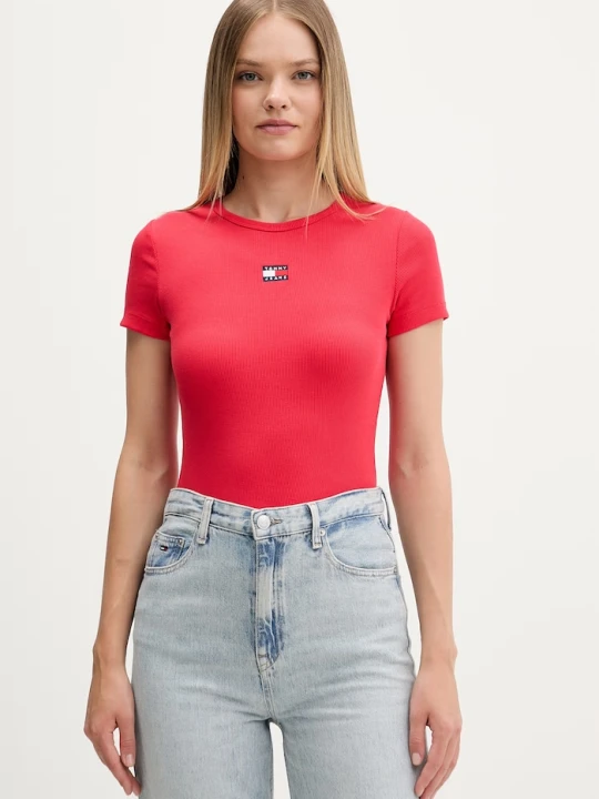 Zdjęcie produktu Tommy Jeans T-shirt damski bawełniany z elastanem czerwony