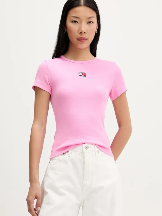 Zdjęcie produktu Tommy Jeans T-shirt damski bawełniany z elastanem różowy