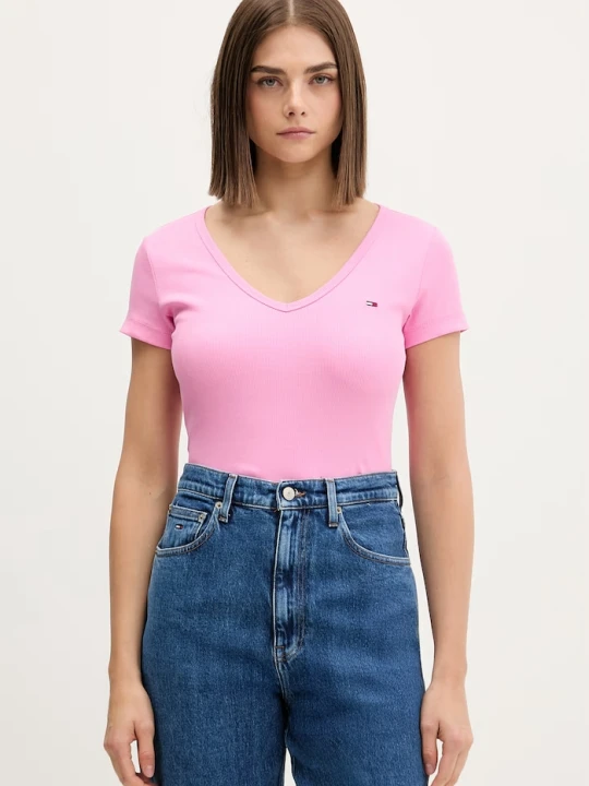 Zdjęcie produktu Tommy Jeans T-shirt damski bawełniany z elastanem różowy