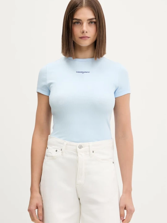 Zdjęcie produktu Tommy Jeans T-shirt damski bawełniany z elastanem niebieski