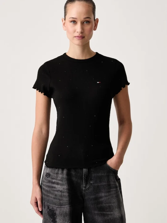 Zdjęcie produktu Tommy Jeans T-shirt damski bawełniany z elastanem czarny